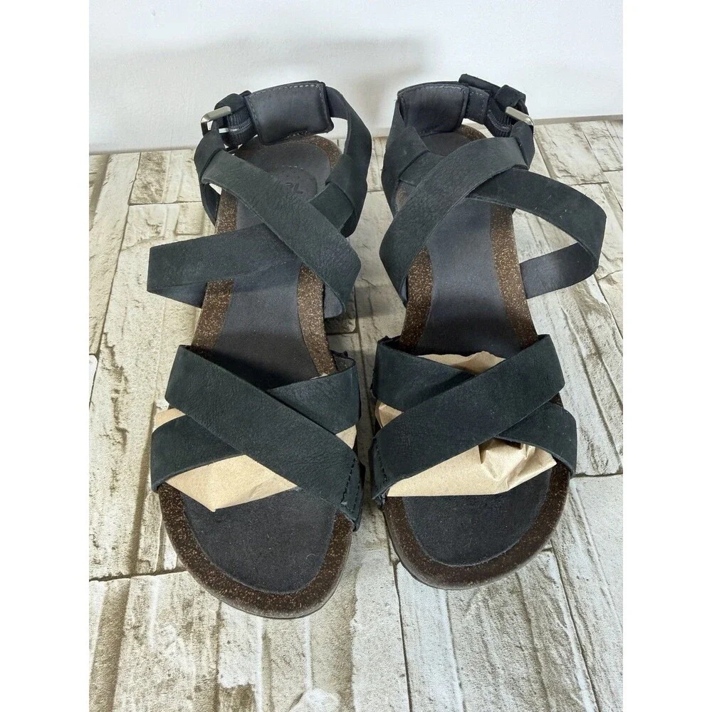 Teva Womens Mahonia Sandal Size 8 Black Nubuck Cork Wedge Heel Outdoor Casual